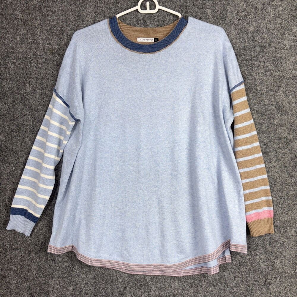 Zaket & Plover  Sweater Womens Size S  Blue Striped Artsy Preppy Relaxed